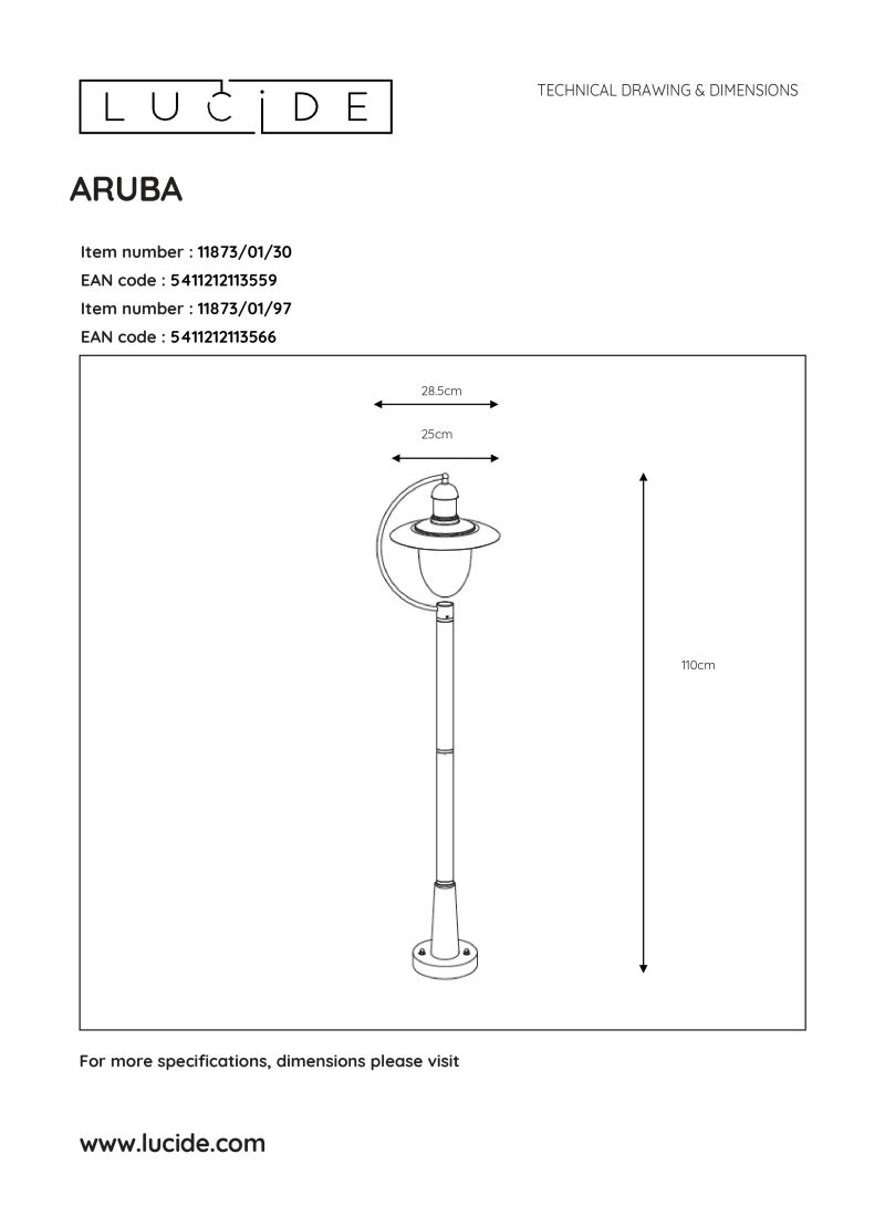 ARUBA - Vonkajšie svietidlo - IP44 1xE27 H110 D25 - Čierna